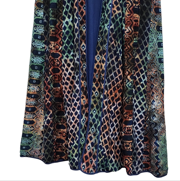 Ahoki Open Front Sleeveless Duster Long Jacket Cardigan Batik Block Print Vest - Picture 6 of 11